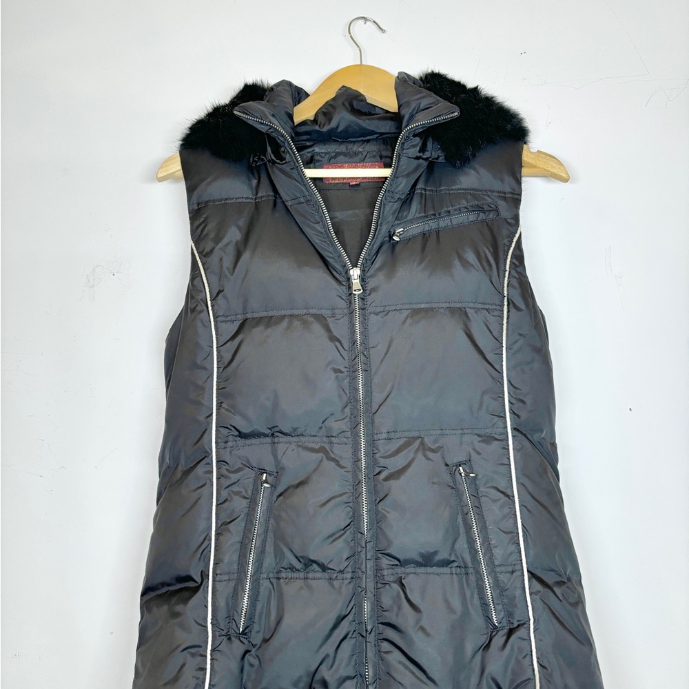 7 For All Mankind Charcoal Puffer Vest with Black Faux Fur